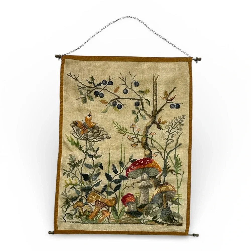 Finished Cross Stitch‎ Wall Hanging Permin of Copenhagen "Forest Floor" Handmade - Picture 2 of 8